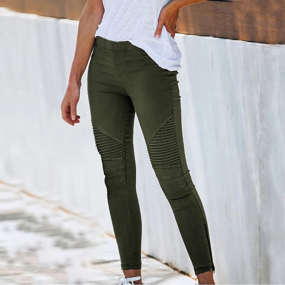 Olive Green Moto Stretch Pants